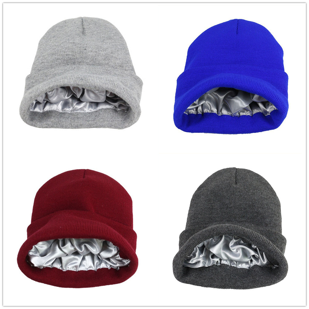 Unisex Satin Lined Knit Beanie - Beanie Cuffed Knit 评论和价格