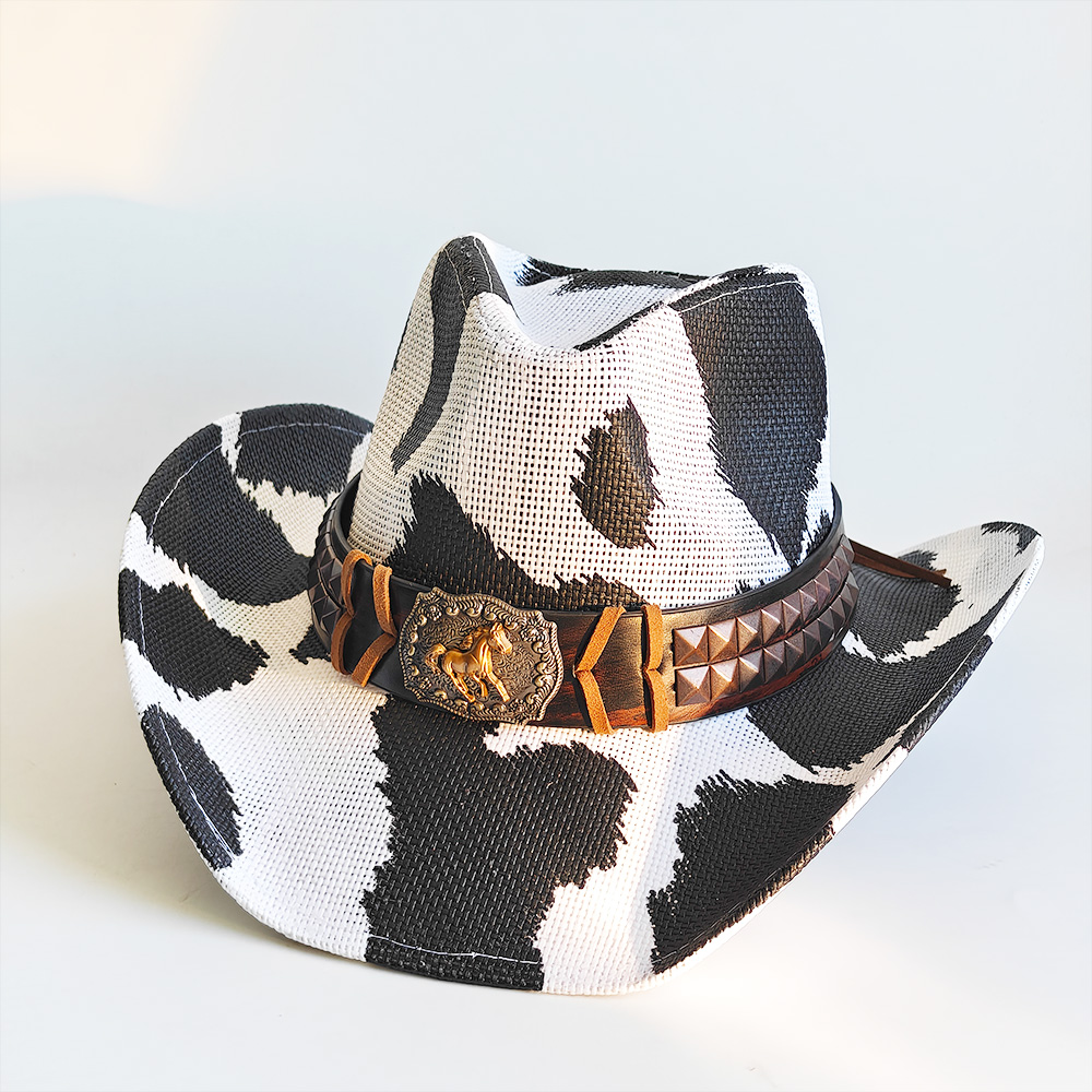 Vintage Cow Print Western Cowb - Cowboy Hat Straw 评论和价格