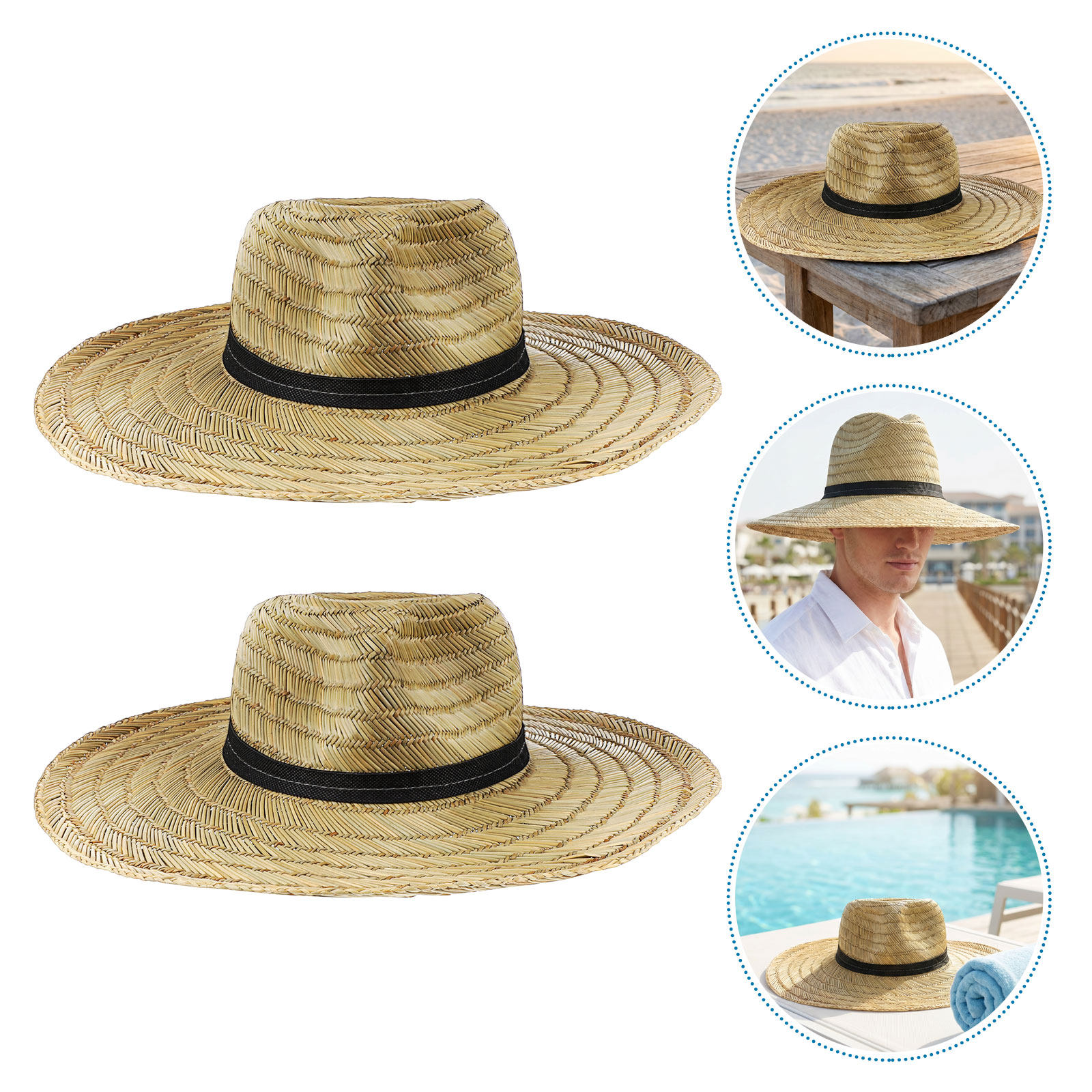 2Pcs Wide Brim Straw Hats Men  - Cowboy Hat Straw 评论和价格